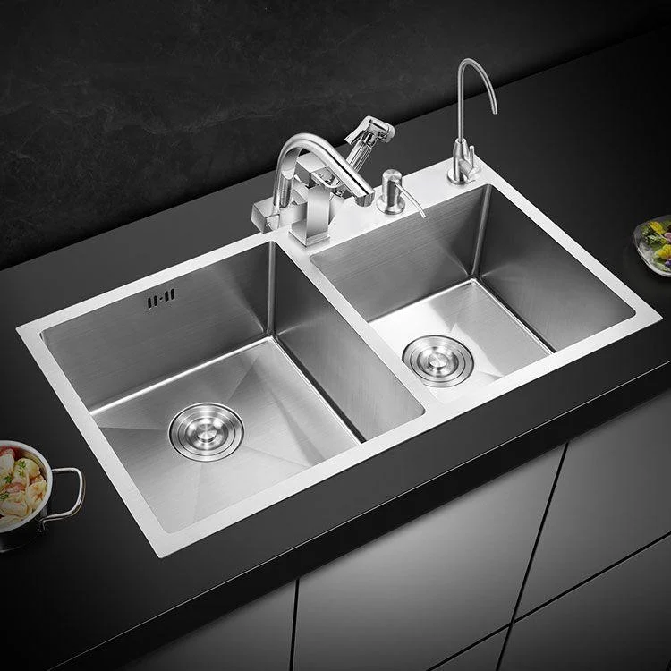 3 Holes Kitchen Sink Rectangle Stainless Steel Sink With Strainer -Bathlova