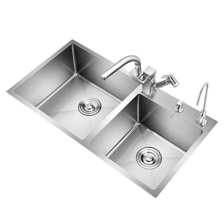 3 Holes Kitchen Sink Rectangle Stainless Steel Sink With Strainer -Bathlova