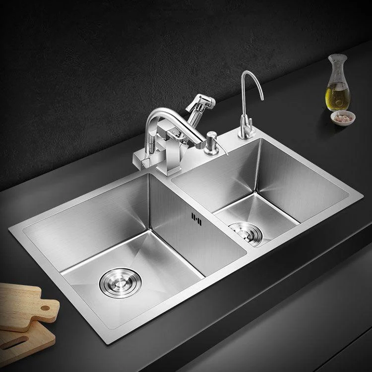 3 Holes Kitchen Sink Rectangle Stainless Steel Sink With Strainer -Bathlova