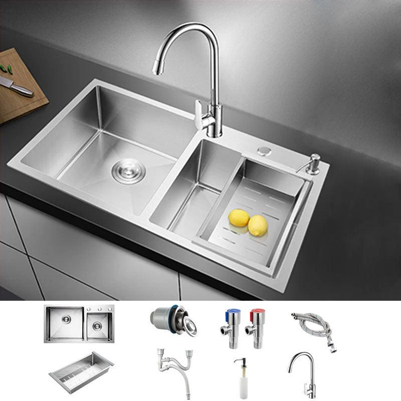 3 Holes Kitchen Sink Rectangle Stainless Steel Sink With Strainer -Bathlova