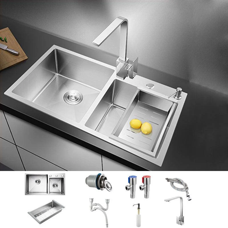 3 Holes Kitchen Sink Rectangle Stainless Steel Sink With Strainer -Bathlova