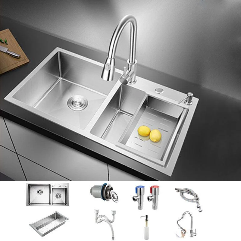 3 Holes Kitchen Sink Rectangle Stainless Steel Sink With Strainer -Bathlova