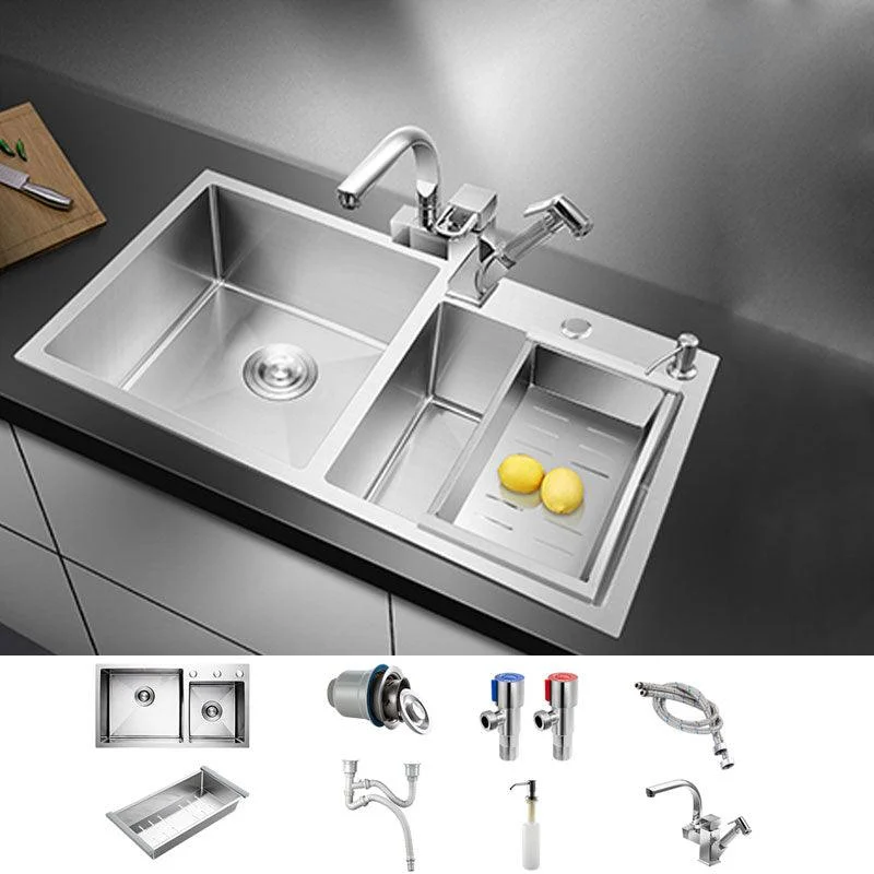 3 Holes Kitchen Sink Rectangle Stainless Steel Sink With Strainer -Bathlova