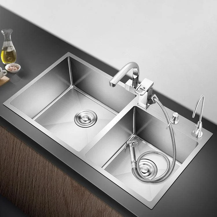 3 Holes Kitchen Sink Rectangle Stainless Steel Sink With Strainer -Bathlova