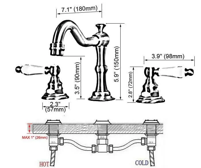 3 Holes Lavatory Sink Tap Gold Widespread Basin Mixer Taps -Bathlova