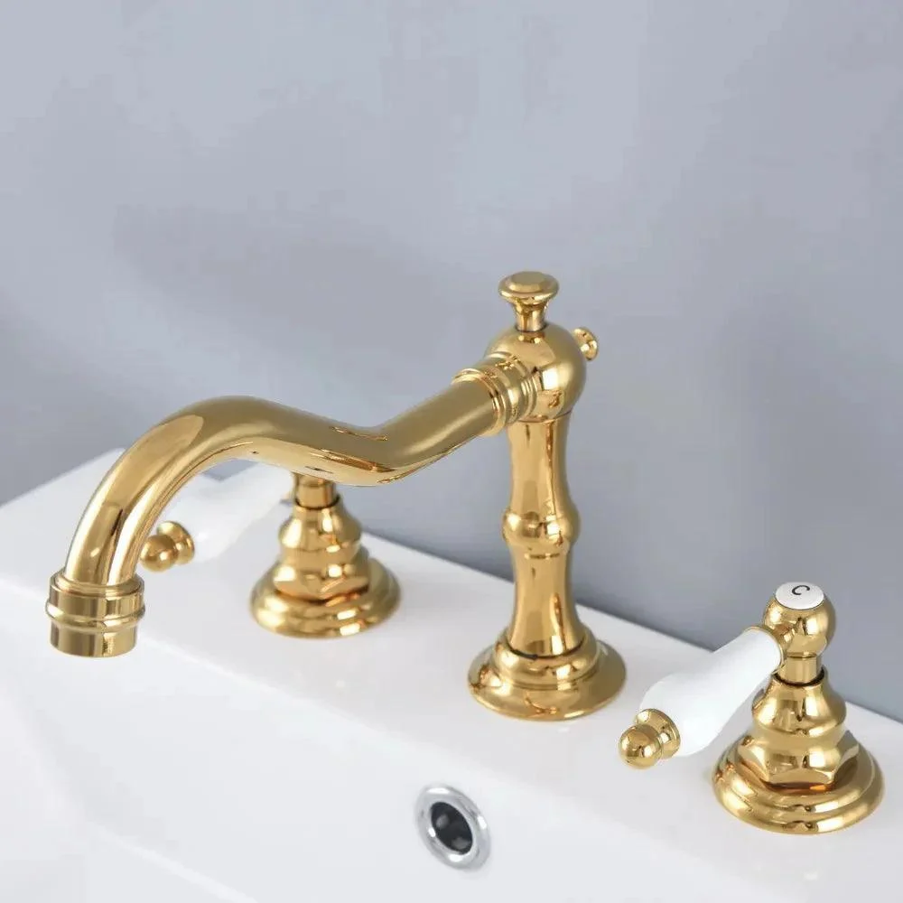 3 Holes Lavatory Sink Tap Gold Widespread Basin Mixer Taps -Bathlova