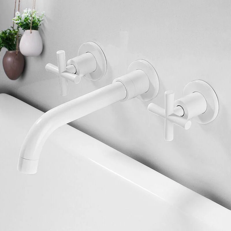 3 Holes Tap 2 Cross Handles Wall Mounted Tap for Bathroom -Bathlova