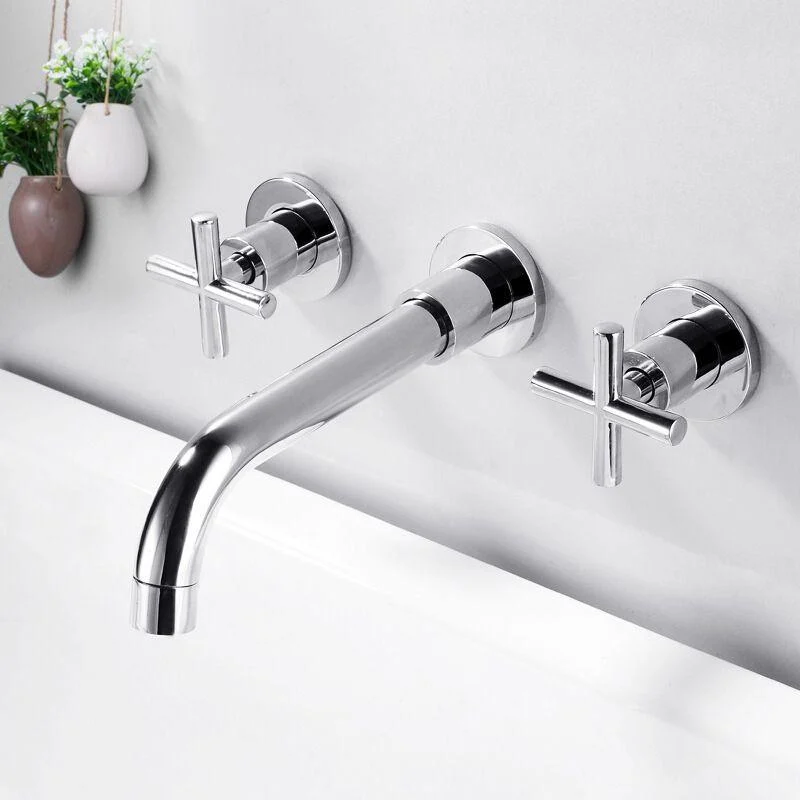 3 Holes Tap 2 Cross Handles Wall Mounted Tap for Bathroom -Bathlova