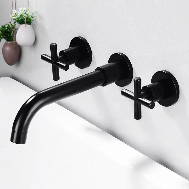 3 Holes Tap 2 Cross Handles Wall Mounted Tap for Bathroom -Bathlova