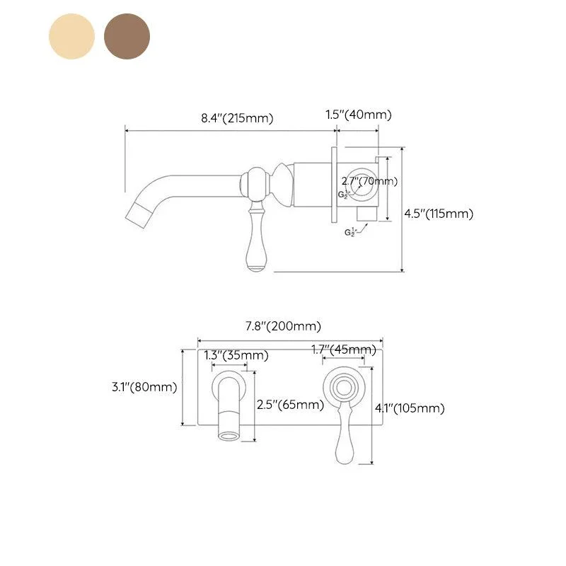 3 Holes Tap Glam Style Wall Mounted Tap with 2 Cross Handles -Bathlova