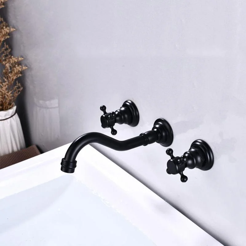 3 Holes Tap Glam Style Wall Mounted Tap with 2 Cross Handles -Bathlova