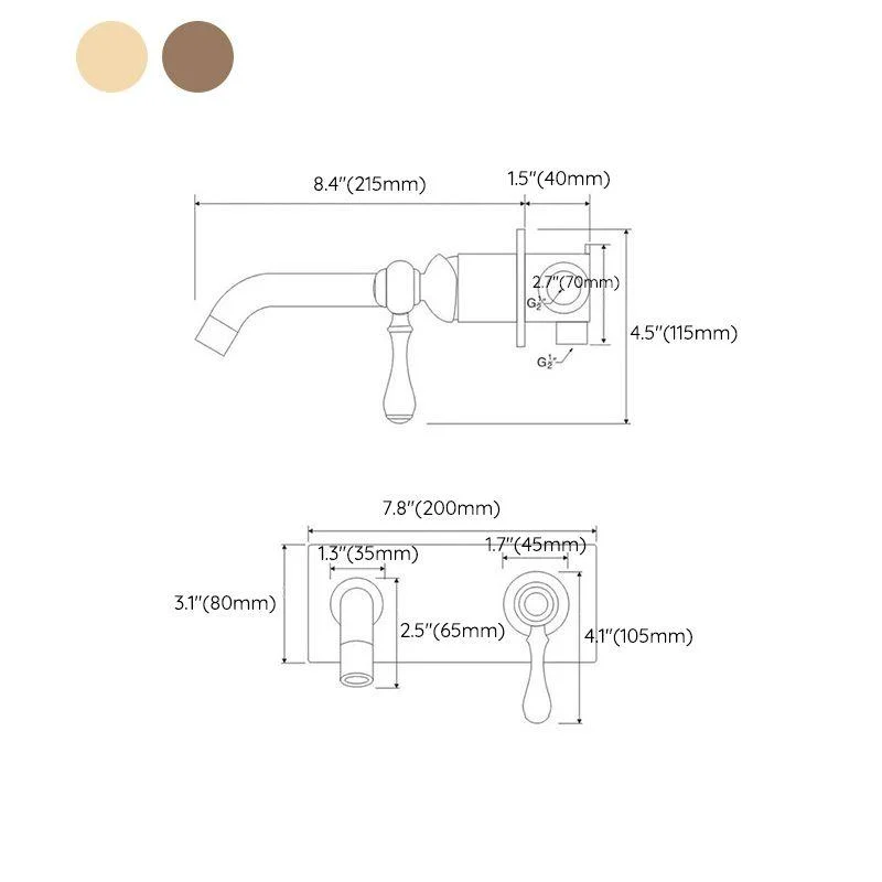 3 Holes Tap Glam Style Wall Mounted Tap with 2 Cross Handles -Bathlova