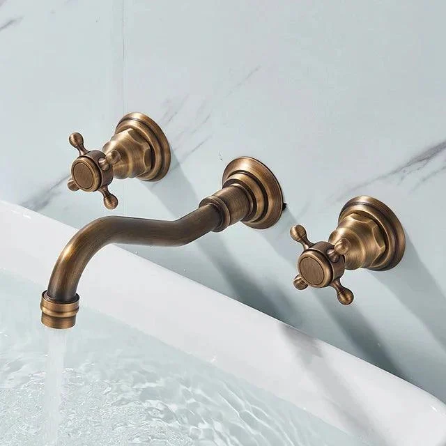 3 Holes Wall Mounted Bathroom Tap Brass Tap Bathtub Mixer Crane -Bathlova