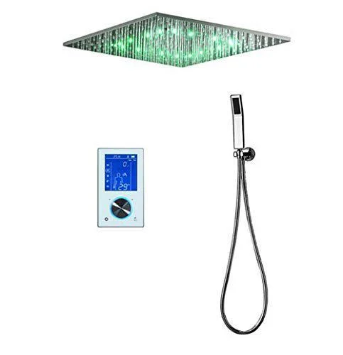 3 Jets LED Digital Display Wall Rain Shower with Thermostatic Touch Panel Mixer -Bathlova