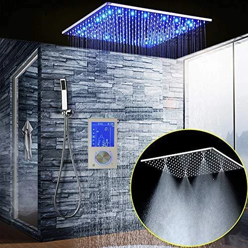 3 Jets LED Digital Display Wall Rain Shower with Thermostatic Touch Panel Mixer -Bathlova