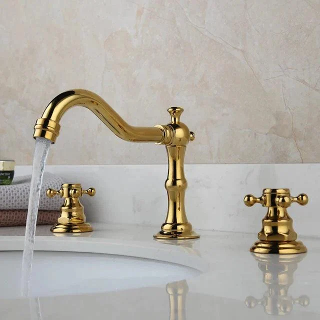 3 pcs Bathtub Taps Antique Brass Basin Tap Double Handles Tap -Bathlova