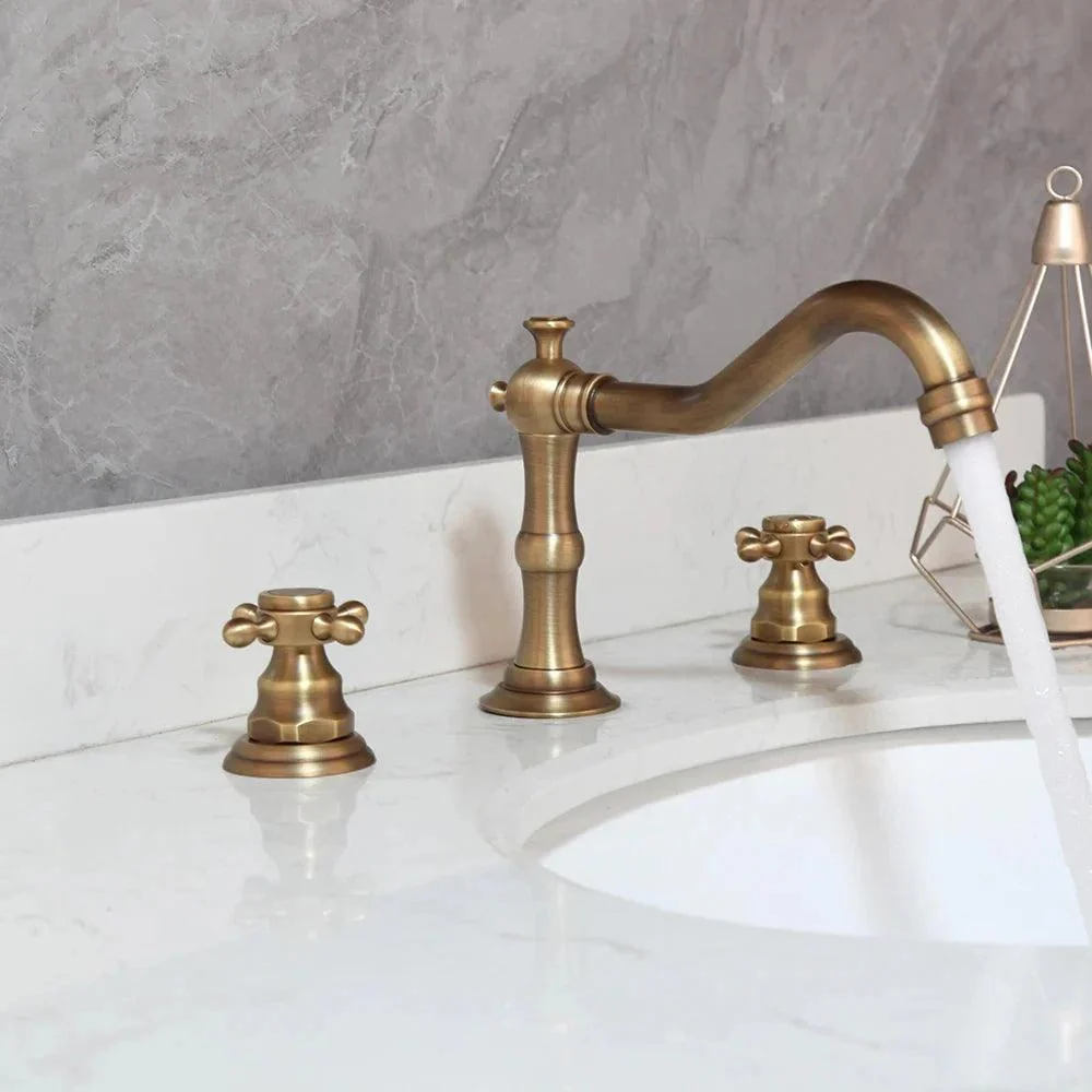 3 pcs Bathtub Taps Antique Brass Basin Tap Double Handles Tap -Bathlova