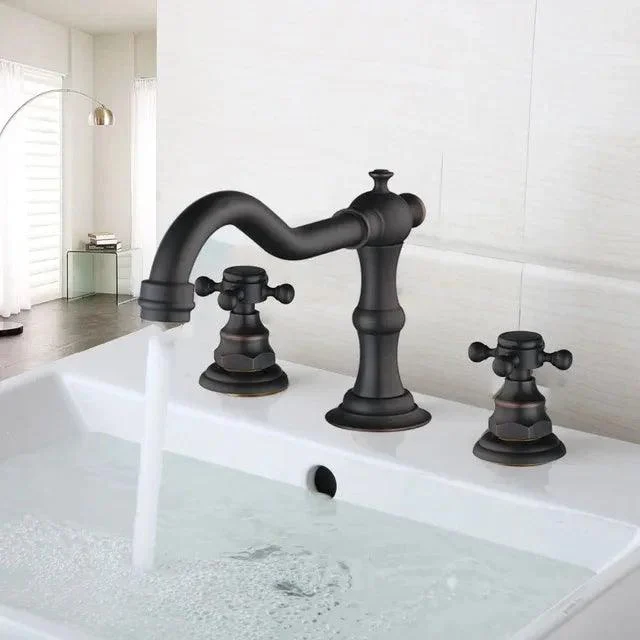 3 pcs Bathtub Taps Antique Brass Basin Tap Double Handles Tap -Bathlova