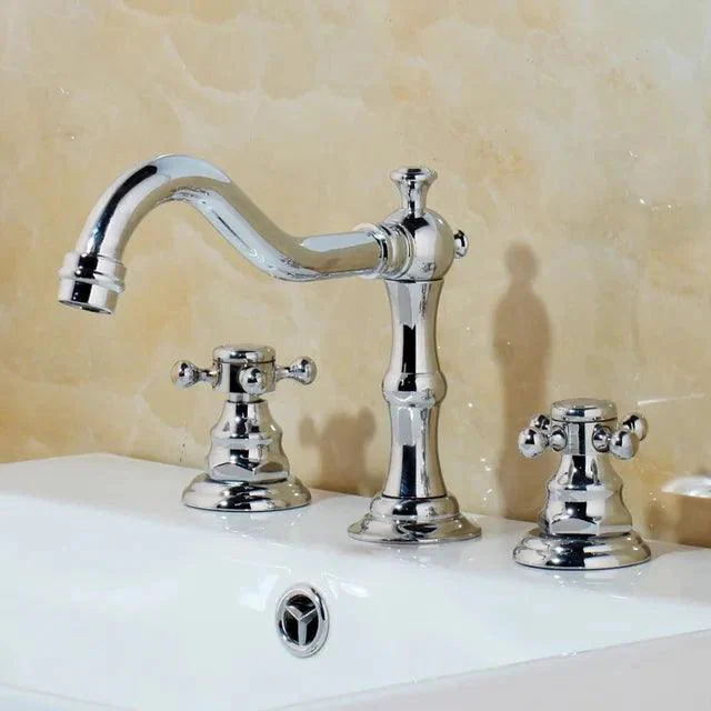 3 pcs Bathtub Taps Antique Brass Basin Tap Double Handles Tap -Bathlova