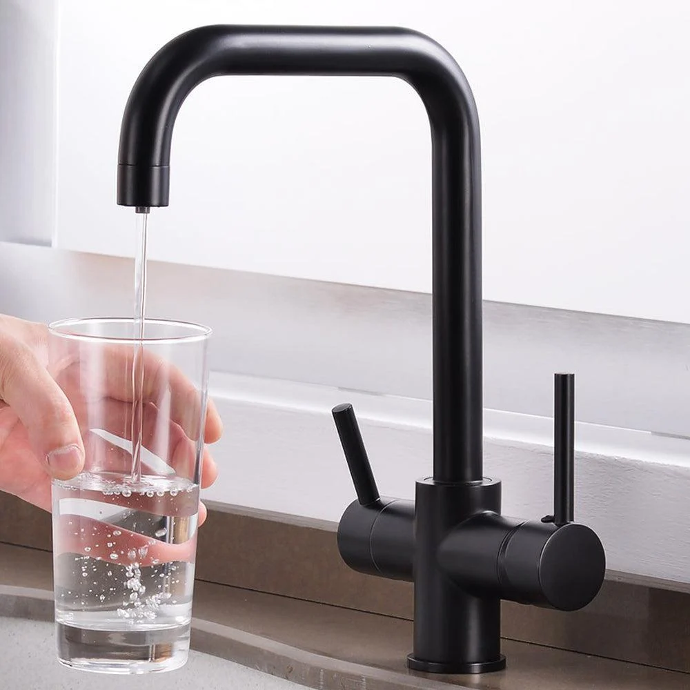 3-way Brass Filter Kitchen Tap Drinking Water Filter Dual Handle Tap In 3 Colors -Bathlova