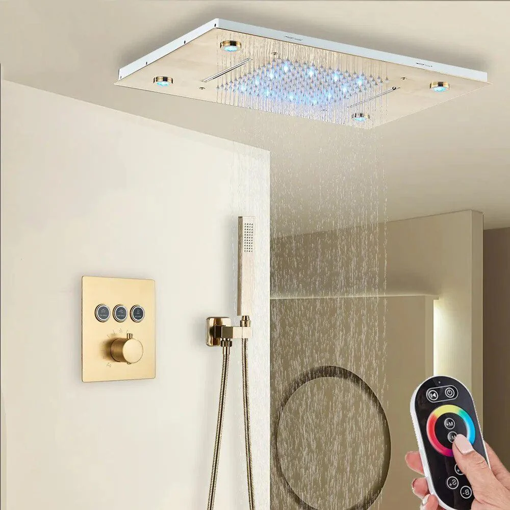 3 Way Embedded Ceiling LED Rainfall Shower Head Concealed Tap Set -Bathlova