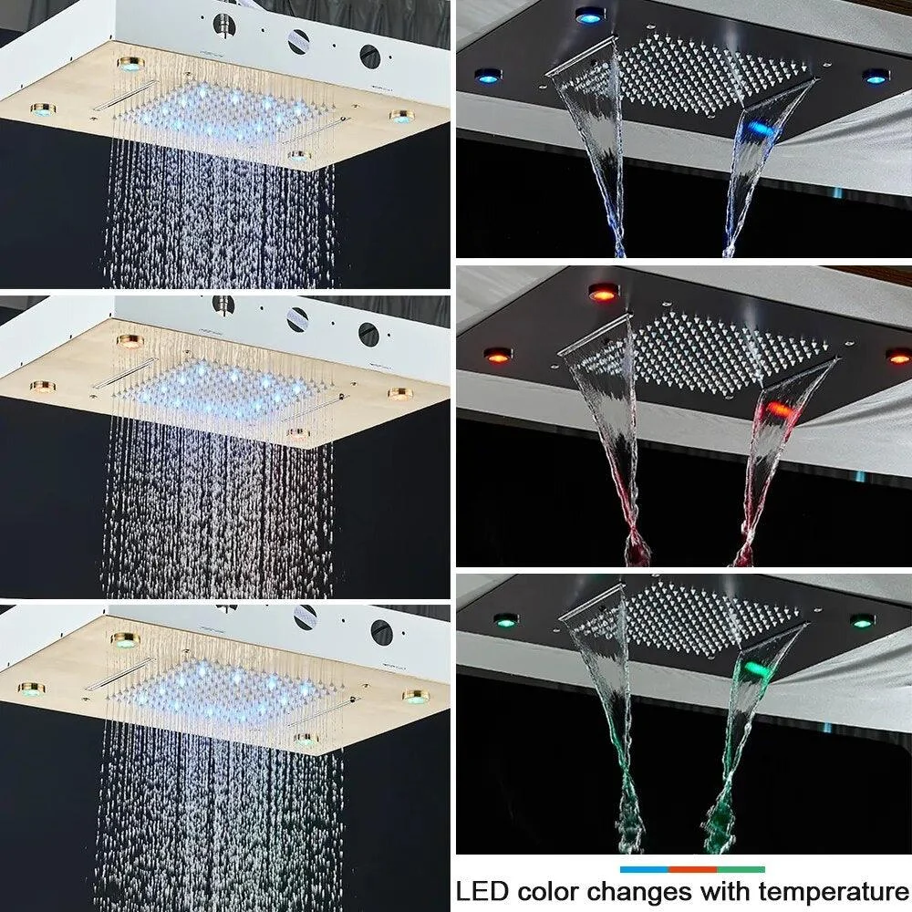 3 Way Embedded Ceiling LED Rainfall Shower Head Concealed Tap Set -Bathlova