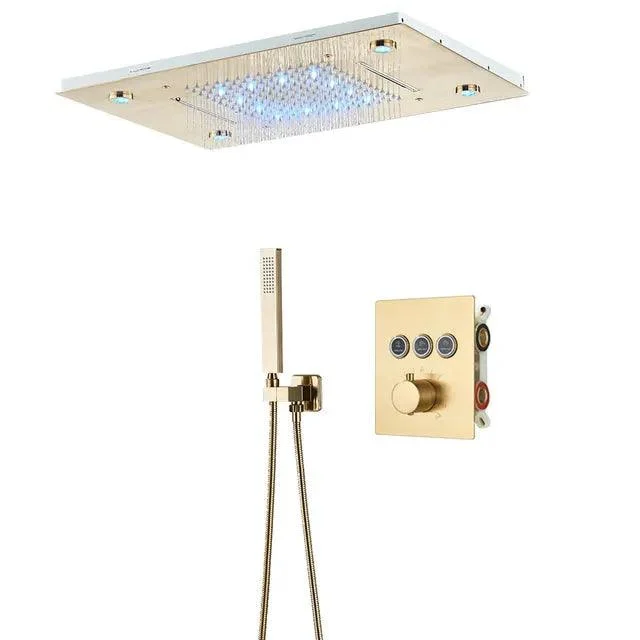 3 Way Embedded Ceiling LED Rainfall Shower Head Concealed Tap Set -Bathlova