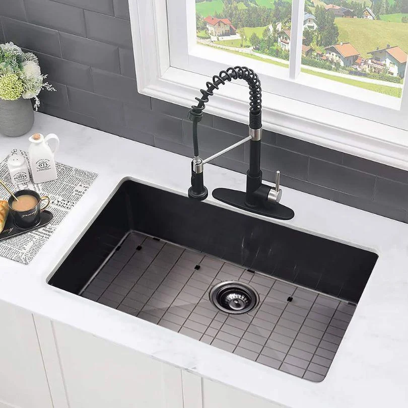 30" Black Stainless Steel Undermount Kitchen Sink With Sink Grid -Bathlova