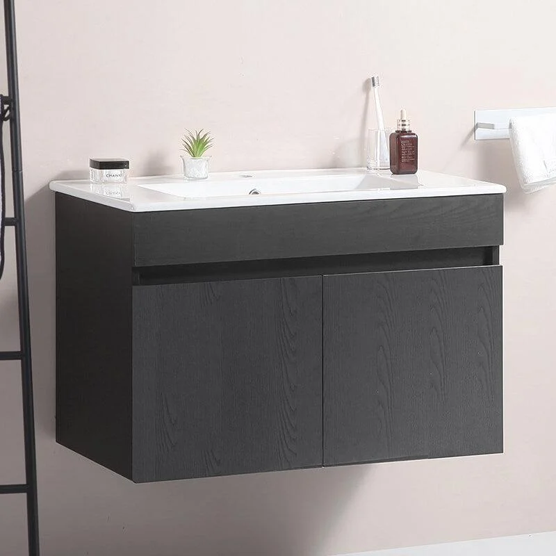 30" Black Wall-mounted Bathroom Vanity with White Ceramic Basin and 2 Soft Close Doors -Bathlova