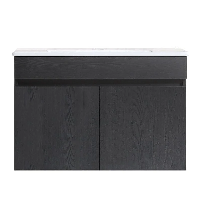 30" Black Wall-mounted Bathroom Vanity with White Ceramic Basin and 2 Soft Close Doors -Bathlova