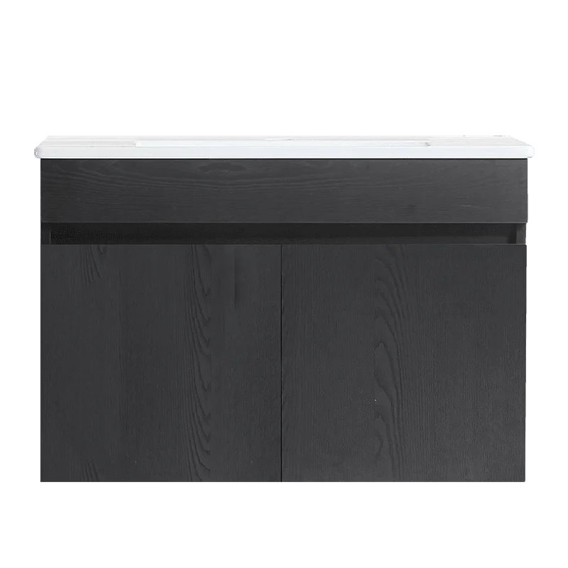 30" Black Wall-mounted Bathroom Vanity with White Ceramic Basin and 2 Soft Close Doors -Bathlova