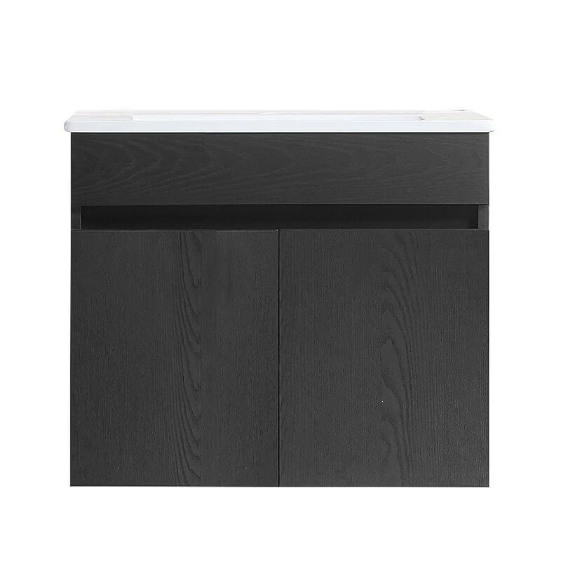 30" Black Wall-mounted Bathroom Vanity with White Ceramic Basin and 2 Soft Close Doors -Bathlova