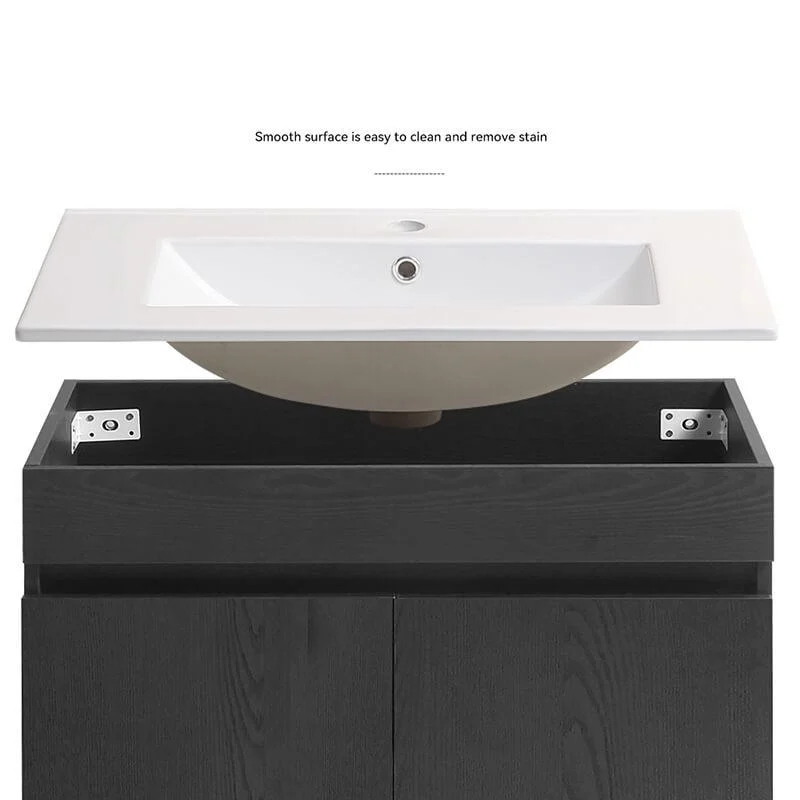 30" Black Wall-mounted Bathroom Vanity with White Ceramic Basin and 2 Soft Close Doors -Bathlova