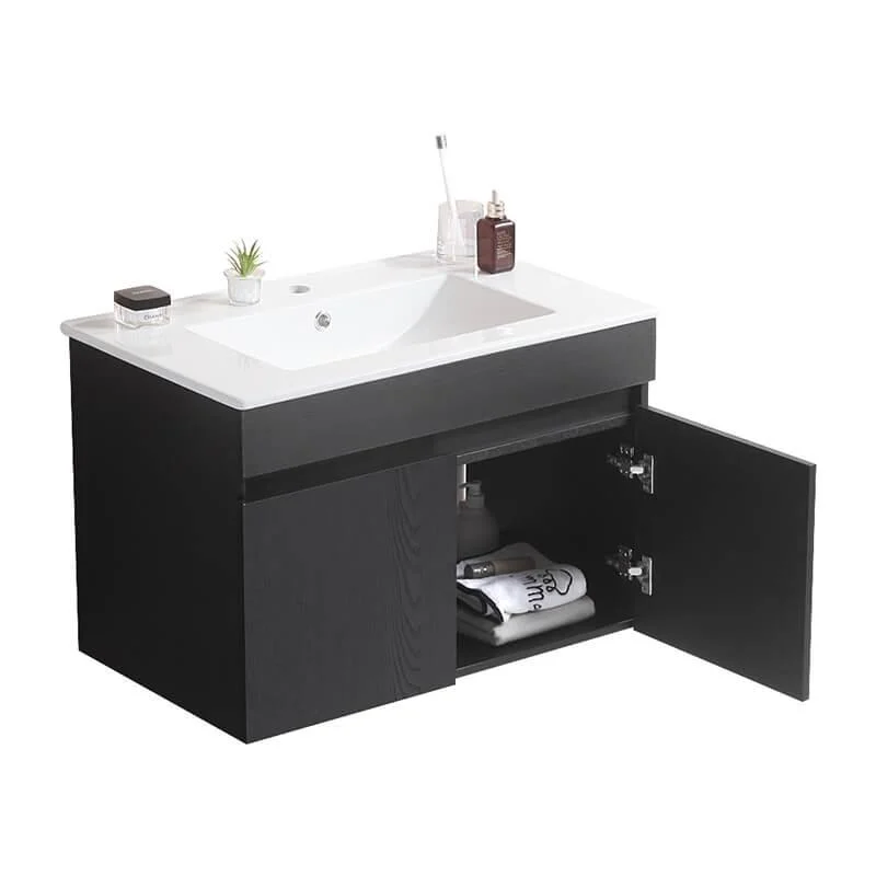 30" Black Wall-mounted Bathroom Vanity with White Ceramic Basin and 2 Soft Close Doors -Bathlova