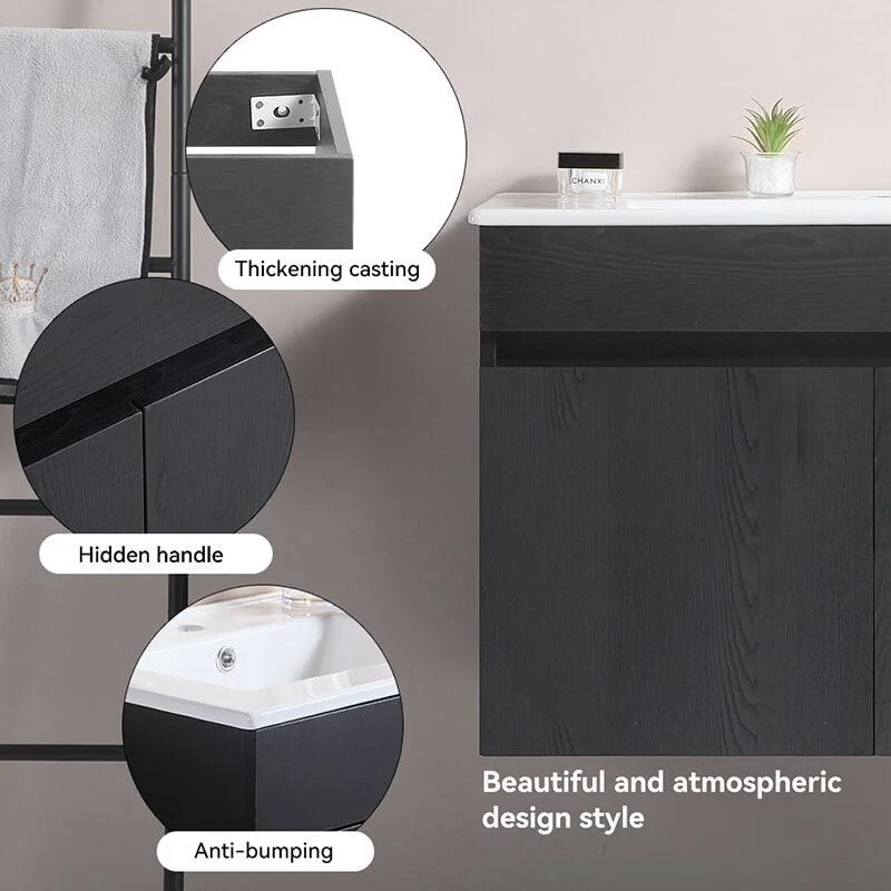 30" Black Wall-mounted Bathroom Vanity with White Ceramic Basin and 2 Soft Close Doors -Bathlova