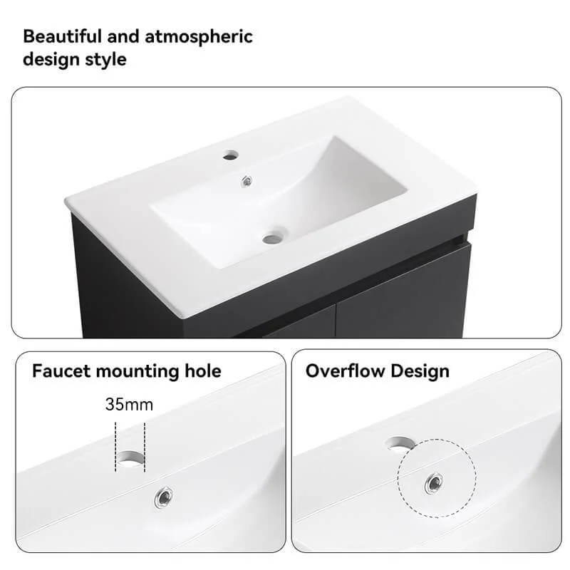 30" Black Wall-mounted Bathroom Vanity with White Ceramic Basin and 2 Soft Close Doors -Bathlova