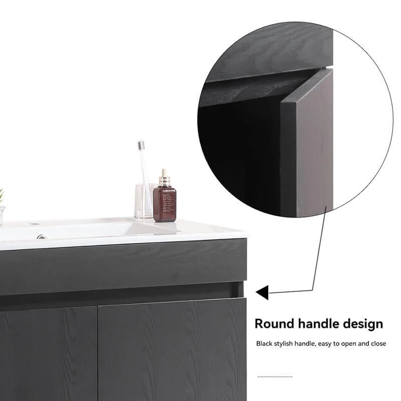 30" Black Wall-mounted Bathroom Vanity with White Ceramic Basin and 2 Soft Close Doors -Bathlova