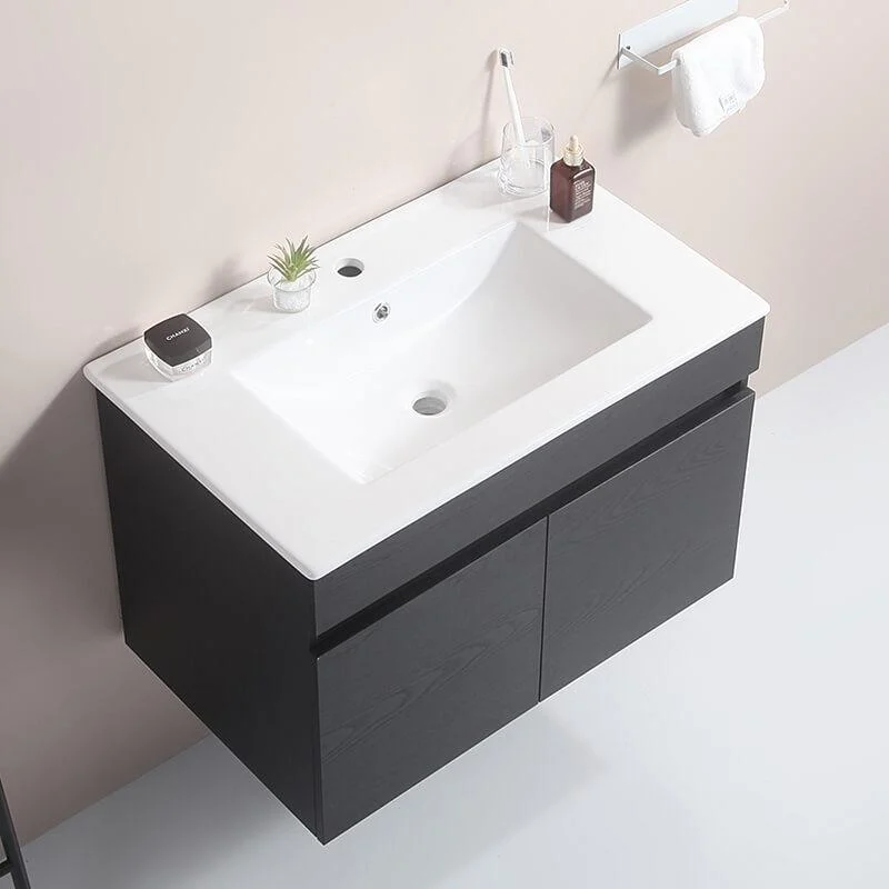 30" Black Wall-mounted Bathroom Vanity with White Ceramic Basin and 2 Soft Close Doors -Bathlova