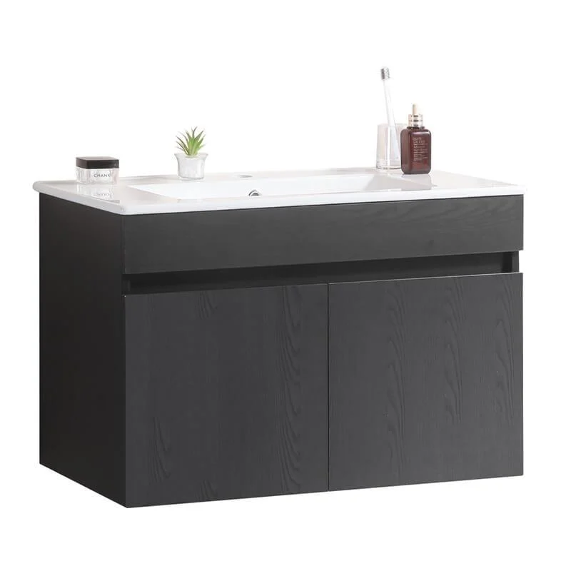 30" Black Wall-mounted Bathroom Vanity with White Ceramic Basin and 2 Soft Close Doors -Bathlova