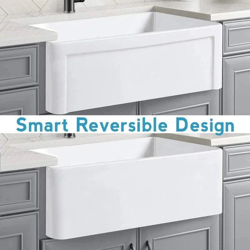 30 Inch Fireclay Farmhouse Sink with Single Bowl, Bottom Grid & Kitchen Sink Drain - White Farmhouse Apron Sink -Bathlova