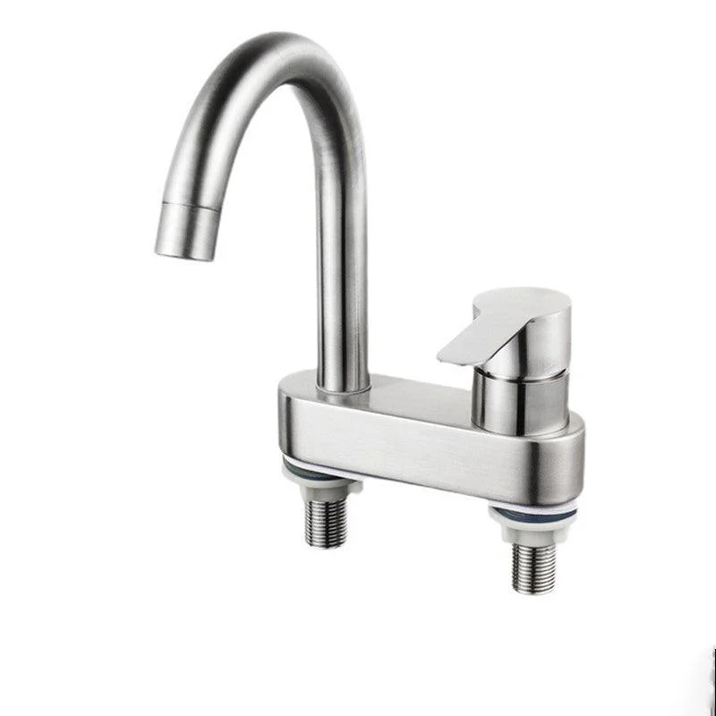 304 Stainless Steel Center Tap Bathroom Single Handle Hot and Cold Vanity Sink Tap -Bathlova