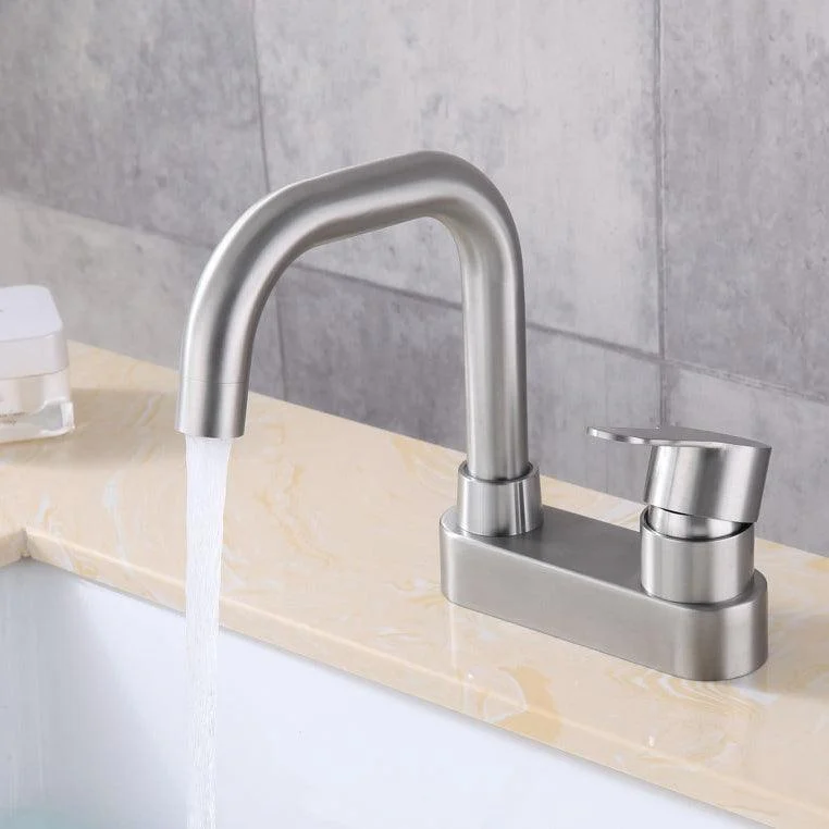 304 Stainless Steel Center Tap Bathroom Single Handle Hot and Cold Vanity Sink Tap -Bathlova