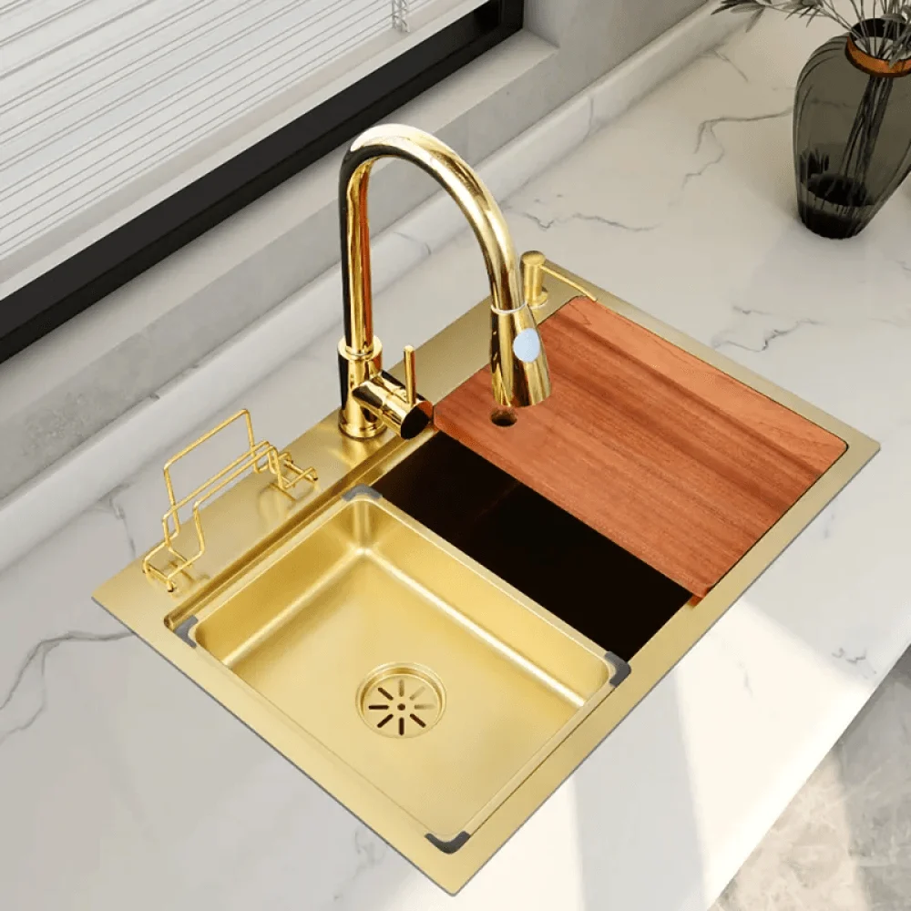 31.5" Gold Drop-in Workstation Kitchen Sink with Accessories - Single Bowl -Bathlova