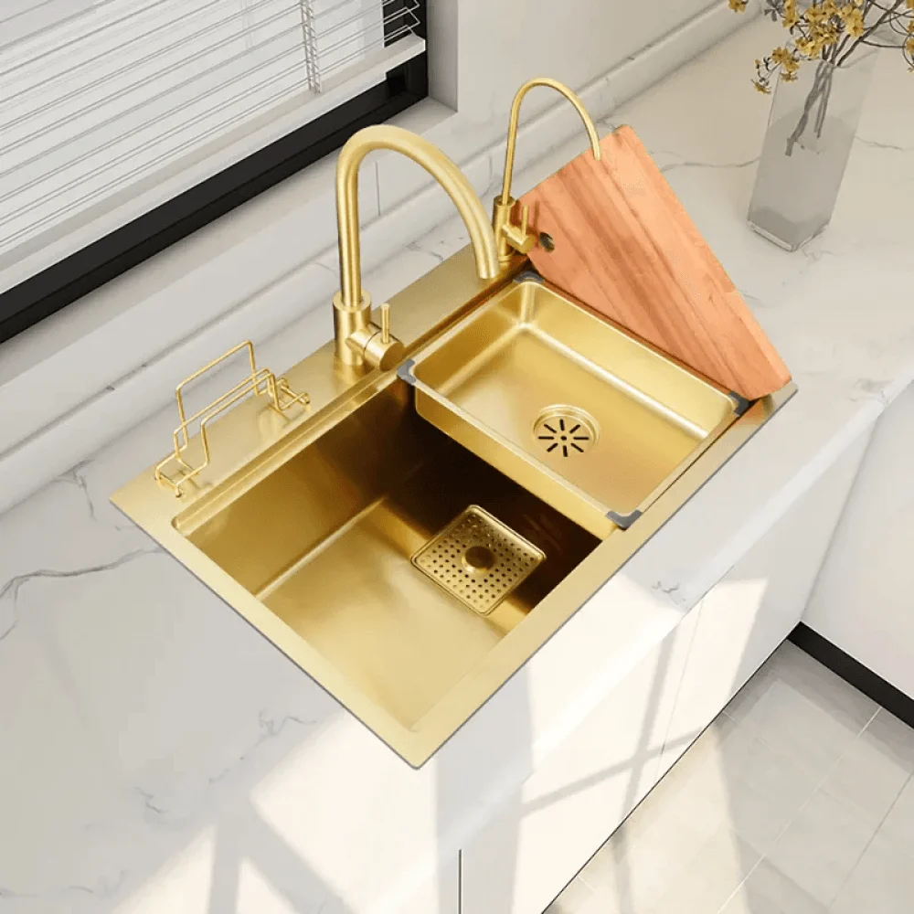 31.5" Gold Drop-in Workstation Kitchen Sink with Accessories - Single Bowl -Bathlova