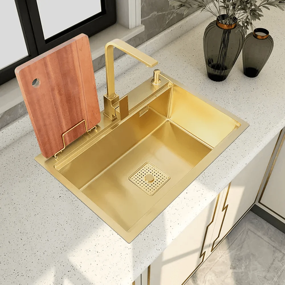 31.5" Gold Drop-in Workstation Kitchen Sink with Accessories - Single Bowl -Bathlova