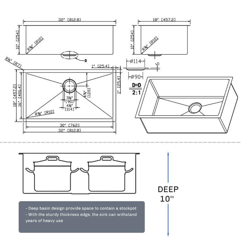 32" Black Stainless Steel Undermount Kitchen Sink With Sink Grid -Bathlova