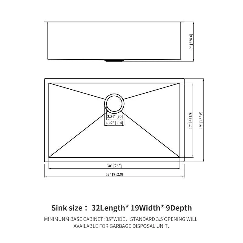 32" Gunmetal Black Undermount Stainless Steel Kitchen Sink - 18 Gauge Single Bowl Sink -Bathlova