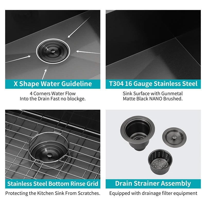 32" Gunmetal Black Undermount Stainless Steel Kitchen Sink - 18 Gauge Single Bowl Sink -Bathlova