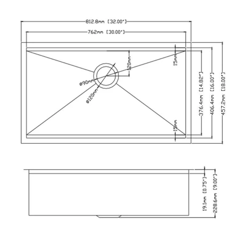 32" Single Bowl Undermount Stainless Steel Kitchen Sink -Bathlova