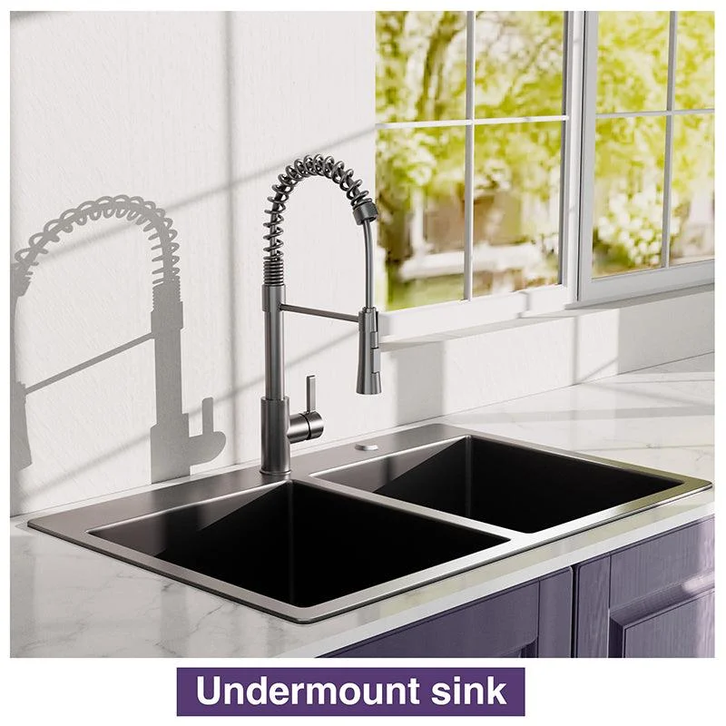 33" Black Double Bowl Top Mount Stainless Steel Kitchen Sink with Black Spring Neck Tap -Bathlova